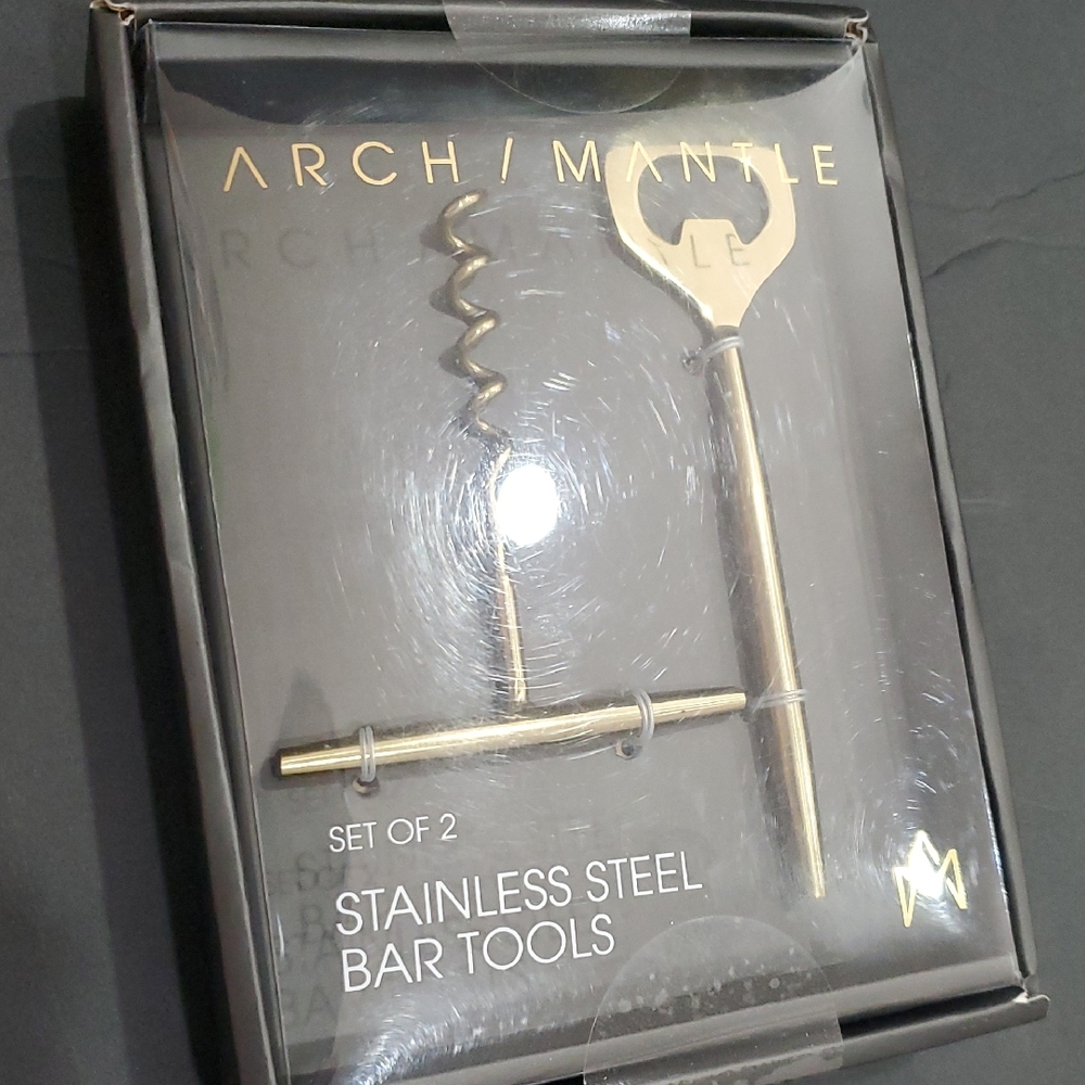 2piece set of gold tone‎ stainless steel bar tool wine accessories brand new